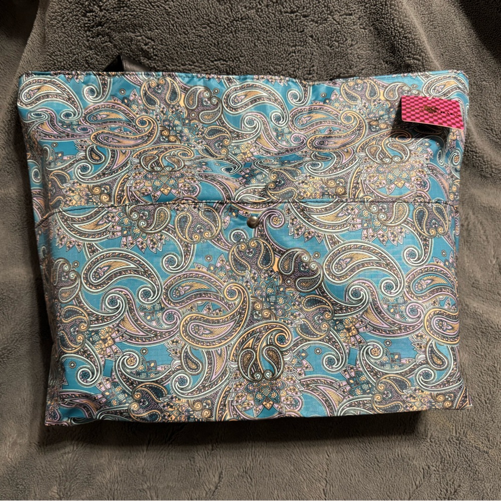 Package Tote, Lined Inter and Large Outside Pocket in Blue 
Paisley Pattern